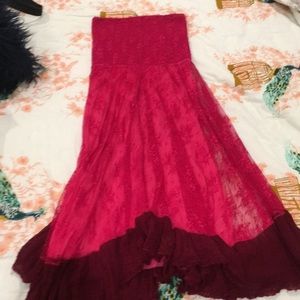 Free People strapless dress in fuschia.